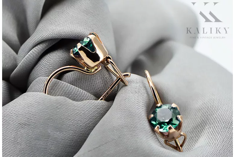 Emerald Original Vintage 14K Rose Gold Earrings Vintage style vec056r